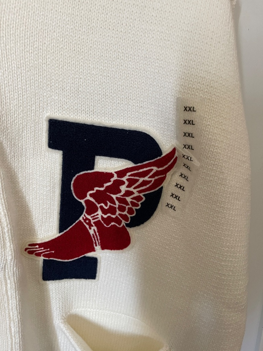 Ralph Lauren Ivory Knit Cardigan with Navy Label & Polo Bear Patch NWT XXL. - Picture 3 of 6